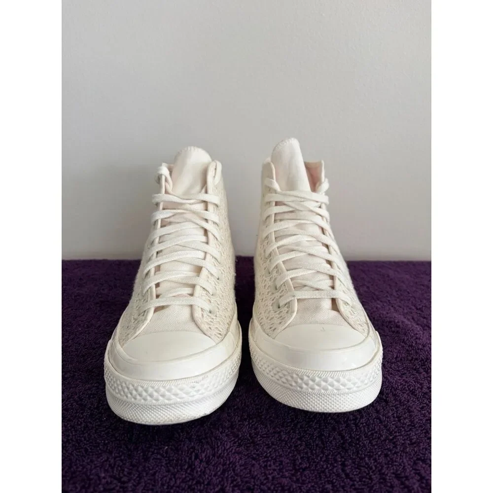 Converse Chuck 70 Hi Crochet Knit Sneakers Cream 9.5 Womens